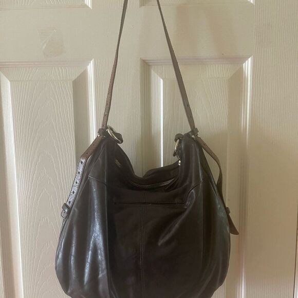 Hobo the  soft leather black large shoulder bag brown adjustable shoulder strap - Picture 3 of 12